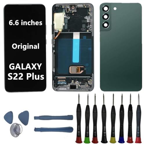 BIKZLDEW 6.6" AMOLED Original für Samsung Galaxy S22 Plus Bildschirm Ersatz OEM S22PLUS S906B S906B/DS Display Touchscreen Digitizer Montage (Grüner Rahmen+Rückseite+Reparaturwerkzeuge) von BIKZLDEW