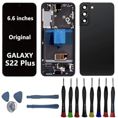 BIKZLDEW 6.6" AMOLED Original für Samsung Galaxy S22 Plus Bildschirm Ersatz OEM S22PLUS S9206B S906B/DS Display Touchscreen Digitizer Montage (Schwarzer Rahmen+Rückseite+Werkzeuge) von BIKZLDEW