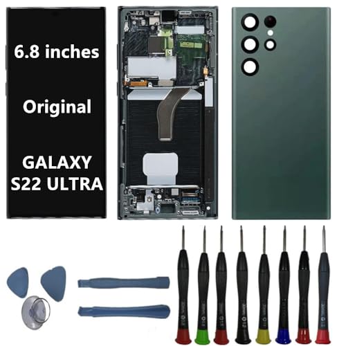 BIKZLDEW 6.8" AMOLED Original für Samsung Galaxy S22 Ultra Bildschirm Ersatz OEM S22ultra S908B S908B/DS Display Touchscreen Digitizer Montage (Grüner Rahmen+Reparaturwerkzeuge) von BIKZLDEW
