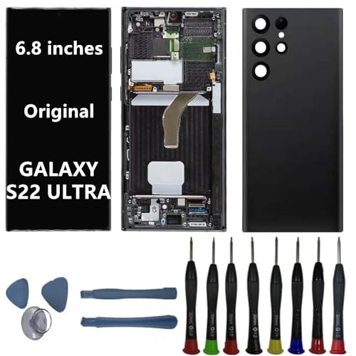 BIKZLDEW 6.8" AMOLED Original für Samsung Galaxy S22 Ultra Bildschirm Ersatz OEM S22ultra S908B S908B/DS Display Touchscreen Digitizer Montage (Schwarzer Rahmen+Rückseite+Werkzeuge) von BIKZLDEW