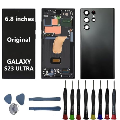 BIKZLDEW 6.8" AMOLED Original für Samsung Galaxy S23 Ultra Bildschirm Ersatz OEM S23ultra S918B S918B/DS Display Touchscreen Digitizer Montage (Schwarzer Rahmen+Reparaturwerkzeuge) von BIKZLDEW