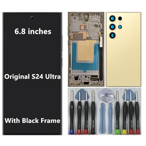 BIKZLDEW 6.8" AMOLED Original für Samsung Galaxy S24 Ultra Bildschirm Ersatz OEM S24ultra S928B S928B/DS Display Touchscreen Digitizer Montage (gelb Rahmen+Rückseite+Reparaturwerkzeuge) von BIKZLDEW