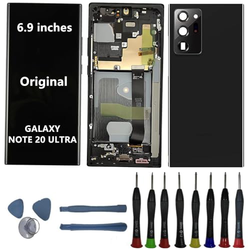 BIKZLDEW 6.9" AMOLED Original für Samsung Galaxy NOTE20 Ultra Bildschirm Ersatz OEM Note 20 Ultra N985F N985F/DS N986B Display Touchscreen Digitizer Montage (Schwarzer Rahmen+Reparaturwerkzeuge) von BIKZLDEW