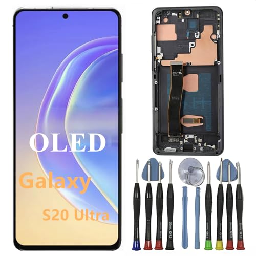 BIKZLDEW OLED Galaxy S20 Ultra Bildschirm Ersatz für Samsung S20Ultra Display Touchscreen Digitizer Montage SM-G988B SM-G988B/DS LCD Unterstützung Fingerabdruck (Schwarzer Rahmen+Reparaturwerkzeuge) von BIKZLDEW