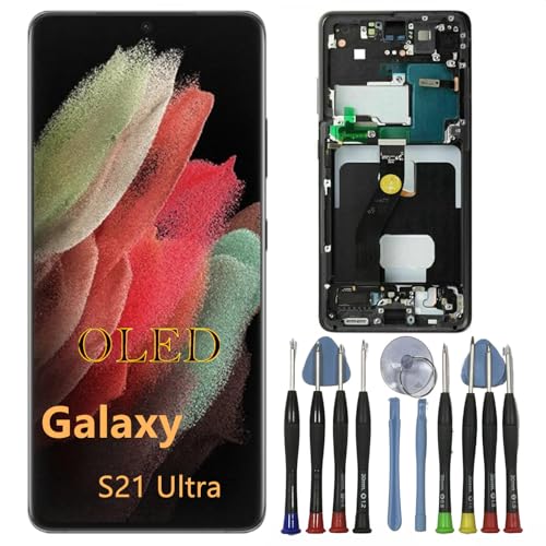 BIKZLDEW OLED Galaxy S21 Ultra Bildschirm Ersatz für Samsung S21Ultra Display Touchscreen Digitizer Montage SM-G998B SM-G998B/DS LCD Unterstützung Fingerabdruck (Schwarzer Rahmen+Reparaturwerkzeuge) BIKZLDEW OLED Galaxy S21 Ultra Bildschirm Ersatz für Samsung S21Ultra Display Touchscreen Digitizer Montage SM-G998B SM-G998B/DS LCD Unterstützung Fingerabdruck (Schwarzer Rahmen+Reparaturwerkzeuge) von BIKZLDEW