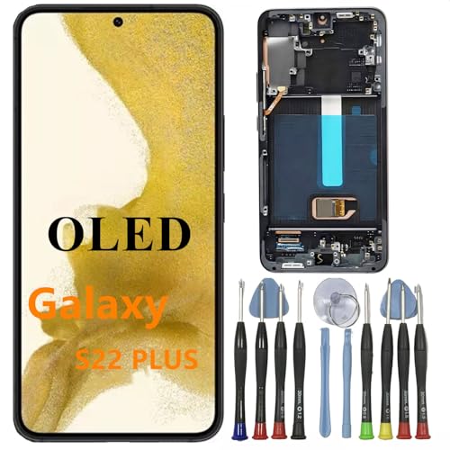 BIKZLDEW OLED Galaxy S22 Plus Bildschirm Ersatz für Samsung S22PLUS Display Touchscreen Digitizer Montage SM-S906B SM-S906/DS LCD Unterstützung Fingerabdruck (Schwarzer Rahmen+Reparaturwerkzeuge) von BIKZLDEW