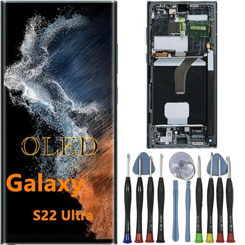 OLED Galaxy S22 Ultra Bildschirm Ersatz für Samsung S22ultra Display Touchscreen Digitizer Montage SM-S908B SM-S908B/DS LCD Unterstützung Fingerabdruck und S-Pen (Grüner Rahmen+Reparaturwerkzeuge) von BIKZLDEW