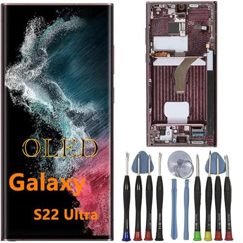 OLED Galaxy S22 Ultra Bildschirm Ersatz für Samsung S22ultra Display Touchscreen Digitizer Montage SM-S908B SM-S908B/DS LCD Unterstützung Fingerabdruck und S-Pen (Roter Rahmen+Reparaturwerkzeuge) von BIKZLDEW