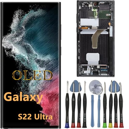 OLED Galaxy S22 Ultra Bildschirm Ersatz für Samsung S22ultra Display Touchscreen Digitizer Montage SM-S908B SM-S908B/DS LCD Unterstützung Fingerabdruck und S-Pen (Schwarzer Rahmen+Reparaturwerkzeuge) von BIKZLDEW