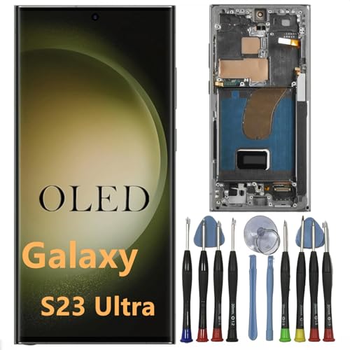 OLED Galaxy S23 Ultra Bildschirm Ersatz für Samsung S23ultra Display Touchscreen Digitizer Montage SM-S918B SM-S918B/DS LCD Unterstützung Fingerabdruck und S-Pen (Grüner Rahmen+Reparaturwerkzeuge) von BIKZLDEW