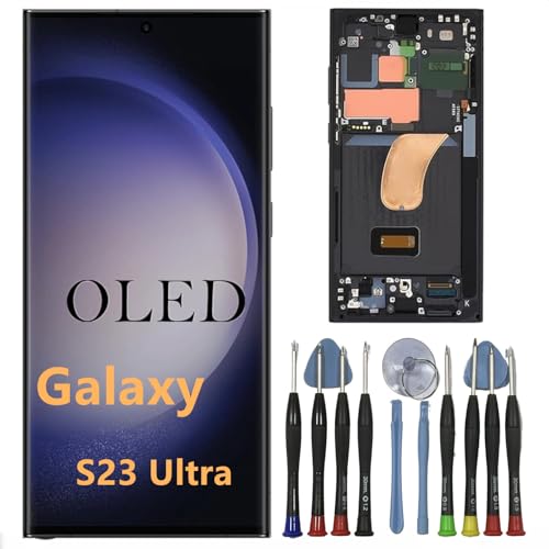 OLED Galaxy S23 Ultra Bildschirm Ersatz für Samsung S23ultra Display Touchscreen Digitizer Montage SM-S918B SM-S918B/DS LCD Unterstützung Fingerabdruck und S-Pen (Schwarzer Rahmen+Reparaturwerkzeuge) von BIKZLDEW