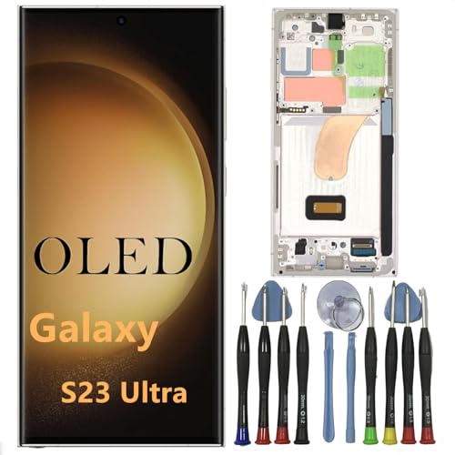 OLED Galaxy S23 Ultra Bildschirm Ersatz für Samsung S23ultra Display Touchscreen Digitizer Montage SM-S918B SM-S918B/DS LCD Unterstützung Fingerabdruck und S-Pen (Weißer Rahmen+Reparaturwerkzeuge) von BIKZLDEW