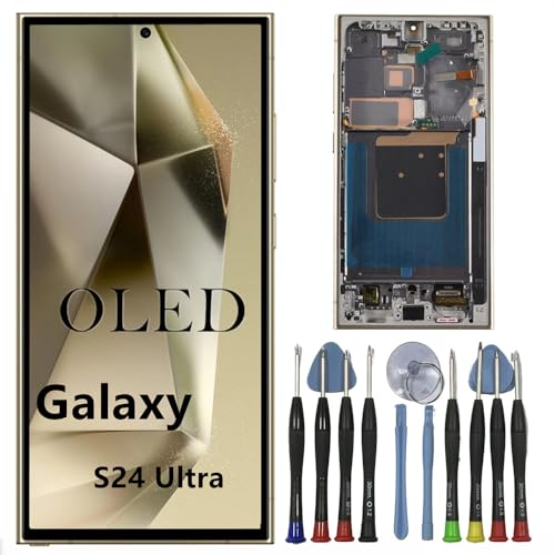 OLED Galaxy S24 Ultra Bildschirm Ersatz für Samsung S24ultra Display Touchscreen Digitizer Montage SM-S928B SM-S928B/DS LCD Unterstützung Fingerabdruck und S-Pen (Goldenem Rahmen+Reparaturwerkzeuge) von BIKZLDEW