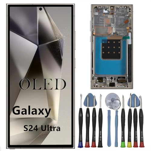 OLED Galaxy S24 Ultra Bildschirm Ersatz für Samsung S24ultra Display Touchscreen Digitizer Montage SM-S928B SM-S928B/DS LCD Unterstützung Fingerabdruck und S-Pen (Grauem Rahmen+Reparaturwerkzeuge) von BIKZLDEW