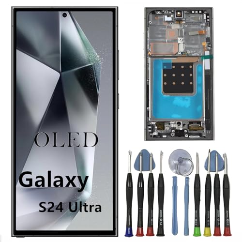 OLED Galaxy S24 Ultra Bildschirm Ersatz für Samsung S24ultra Display Touchscreen Digitizer Montage SM-S928B SM-S928B/DS LCD Unterstützung Fingerabdruck und S-Pen (Schwarzem Rahmen+Reparaturwerkzeuge) von BIKZLDEW