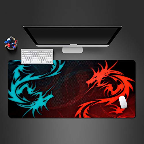 BILIVAN Cooles blaues und rotes Drachen-Mauspad, Gummischloss, Gamer, Computer-Tastatur, Mauspad, PC-Gaming-Mauspad für Gamer (800 x 300 x 3 mm) von BILIVAN