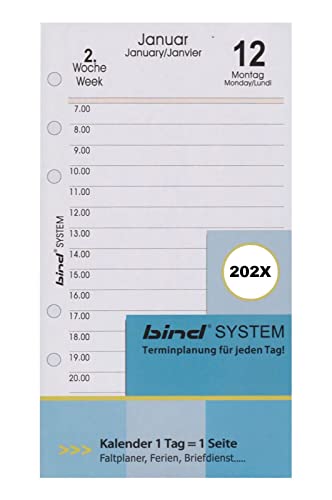 BIND B260323 Kalendereinlage für Tageskalender A6, Timer Einlage für Kalender Jahr 2023, 1 Tag / 1 Seite, Terminkalender mit System, Kalendarium für bind Systemplaner und Standard Timeplaner von BIND