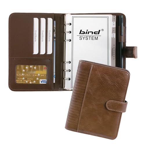 Bind 16601 - Systemplaner A6 aus FINEtouch-Lederimitat, Brauner Timeplaner, Mappe ca. 18, 5 x 13, 5 x 3, 5 cm, Kalendermappe mit Systemeinlage mit Kalender 1 Woche=2 Seiten, Planer mit Druckverschluss von BIND