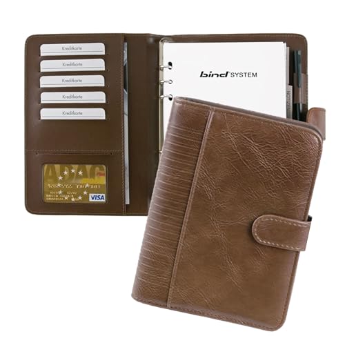 BIND 15601 Systemplaner A5 aus Lederimitat, brauner Timeplaner, Mappe ca. 24 x 19 x 4 cm, Kalendermappe mit Systemeinlage mit Kalender 1 Woche=2 Seiten, Systemmappe mit Druckverschluss von BIND