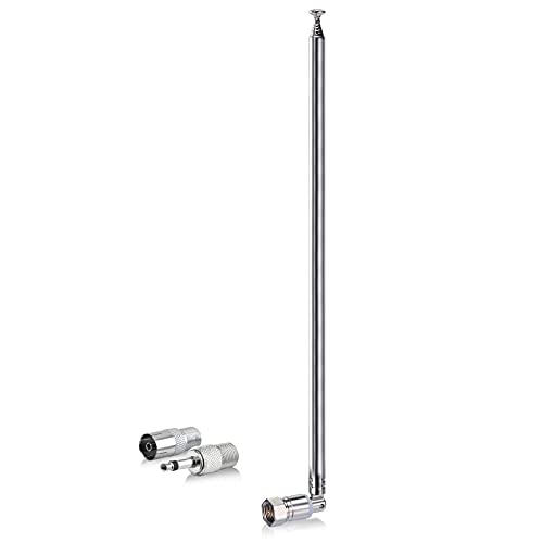 BINGFU DAB UKW Radio Antenne AV Empfänger 75Ohm Unbal F Stecker Teleskopantenne, Plus 2 Zusätzliche Adapter für Tragbaren Radio-Tuner Stereo-Empfänger AV-Empfänger Stereo-Verstärker HiFi-Receiver von BINGFU