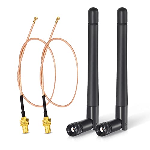 Bingfu Dualband WLAN Antenne 2,4 GHz 5 GHz 5,8 GHz 3 dBi MIMO RP-SMA-Stecker (2er-Pack) + 2 x 30 cm U.FL auf RP-SMA-Kabel für WLAN-Router Wireless Mini PCI Express PCIE-Netzwerkkartenadapter von BINGFU