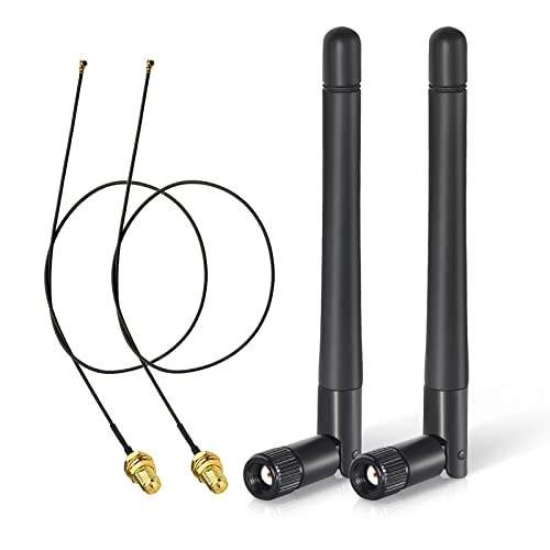 Bingfu M.2 WLAN Antenne 2,4 GHz 5 GHz 5,8 GHz 3 dBi MIMO RP-SMA-Stecker (2er-Pack) + 2 x 30 cm NGFF IPEX4 auf RP-SMA Kabel für M.2 NGFF Intel Wireless Network Card WLAN-Adapter Laptop von BINGFU