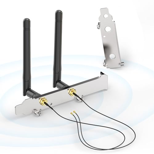 Bingfu M.2 WiFi-Antenne 2,4 GHz 5 GHz 5,8 GHz 3 dBi MIMO RP-SMA-Stecker + 2 x 25 cm NGFF IPEX4 auf RP-SMA-Kabel + PCI-Steckplatzhalterung für M.2 NGFF Intel Wireless-Netzwerkkarte WiFi-Adapter Laptop von BINGFU