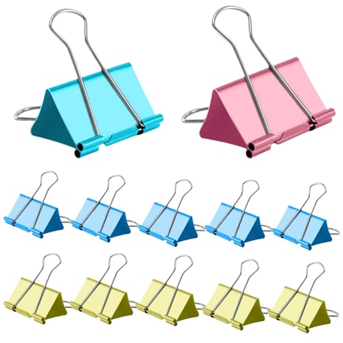 12 Stück Binder-Clips, Foldback-Clips, Schreibwarenklammern für Büro, Schule, Zuhause, Geschäfte, Küche von BINGGA
