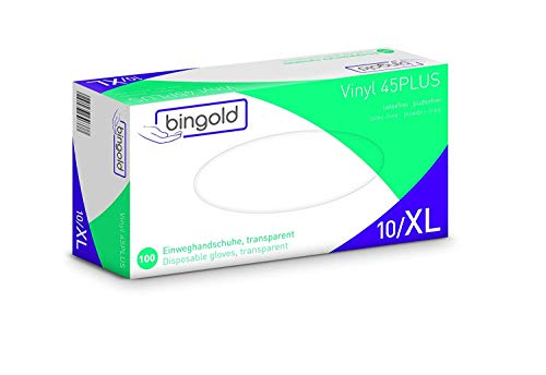 BINGOLD Vinyl 45Plus Einweghandschuhe - transparent - 100 Stück - XL - puderfrei, unsteril - Einmalhandschuhe Vinyl-Handschuhe BINGOLD Vinyl 45Plus Einweghandschuhe - transparent - 100 Stück - XL - puderfrei, unsteril - Einmalhandschuhe Vinyl-Handschuhe von BINGOLD