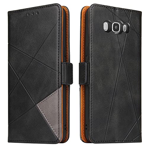BININIBI Handyhülle Kompatibel Mit Samsung Galaxy J5 2016 Hülle, Samsung J5 (2016) Hülle, Leder Schutzhülle Abdeckung, Magnetverschluss, Tasche Flip Case Brieftasche Klapphülle, Schwarz Grau von BININIBI