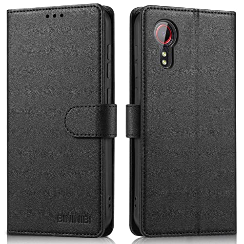 BININIBI Handyhülle Samsung Galalxy Xcover 5, Klapphülle Galaxy Xcover 5(Enterprise Edition) Leder Hülle, Lederhülle Tasche [Kartenschlitz] [Magnet] [Standfunktion] für Samsung Xcover 5,Schwarz von BININIBI
