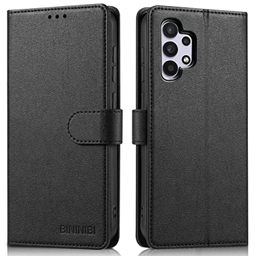 BININIBI Handyhülle für Samsung Galalxy A32 4G, Klapphülle für Galaxy A32 4G Leder Hülle, Lederhülle Handytasche mit [Kartenschlitz] [Magnet] [Standfunktion] für Samsung A32 4G, Schwarz von BININIBI