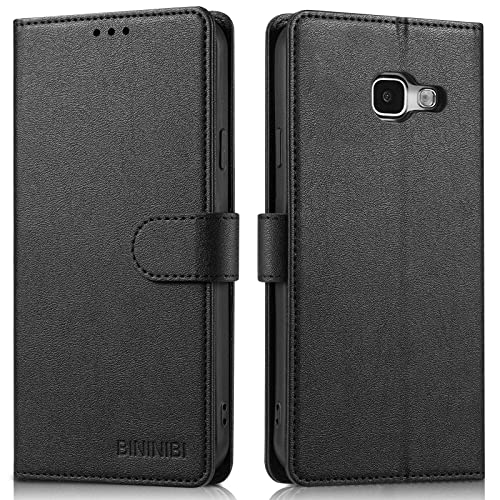 BININIBI Handyhülle für Samsung Galalxy A5 2016, Klapphülle für Galaxy A5 (2016) Leder Hülle, Lederhülle Handytasche mit [Kartenschlitz] [Magnet] [Standfunktion] für Samsung A5 2016, Schwarz von BININIBI