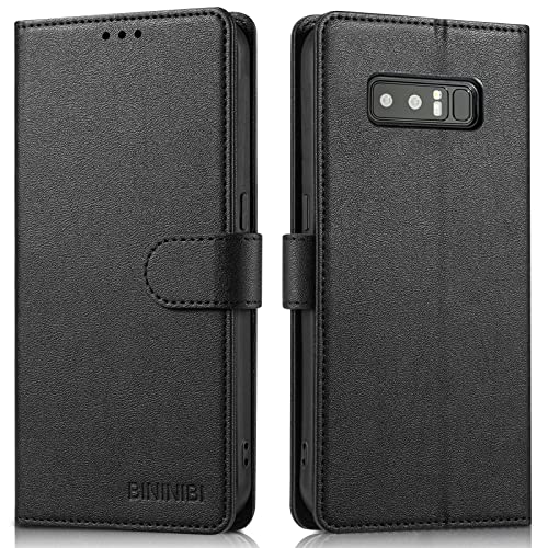 BININIBI Handyhülle für Samsung Galalxy Note 8, Klapphülle für Galaxy Note 8 Leder Hülle, Lederhülle Handytasche mit [Kartenschlitz] [Magnet] [Standfunktion] für Samsung Note 8, Schwarz von BININIBI