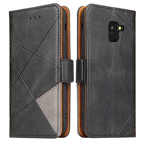 BININIBI Hülle für Samsung A8 2018/A530, Klapphülle Handyhülle für Galaxy A8 (2018), Lederhülle Handytasche mit [Kartenfach] [Standfunktion] [Magnetisch] für Samsung Galaxy A8 2018, Schwarz von BININIBI