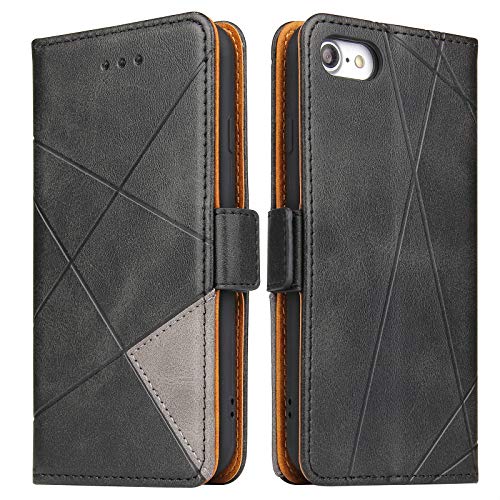 BININIBI Kompatibel Mit iPhone 7/8 Handyhülle, iPhone SE 2022 Hülle, PU Leder Schutzhülle Abdeckung, Magnetverschluss, Kartenfach, iPhone SE 2020 Tasche Flip Case Brieftasche Klapphülle, Schwarz von BININIBI