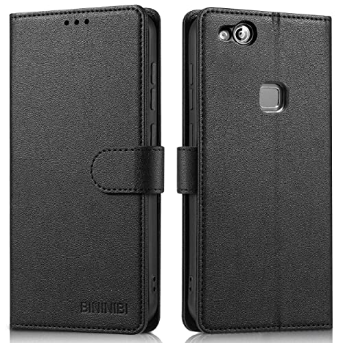 BININIBI Newest Handyhülle für Huawei P10 Lite, Klapphülle für Huawei P10 Lite Leder Hülle, Lederhülle Handytasche mit [Kartenschlitz] [Magnet] [Standfunktion] für Huawei P10 Lite, Schwarz von BININIBI