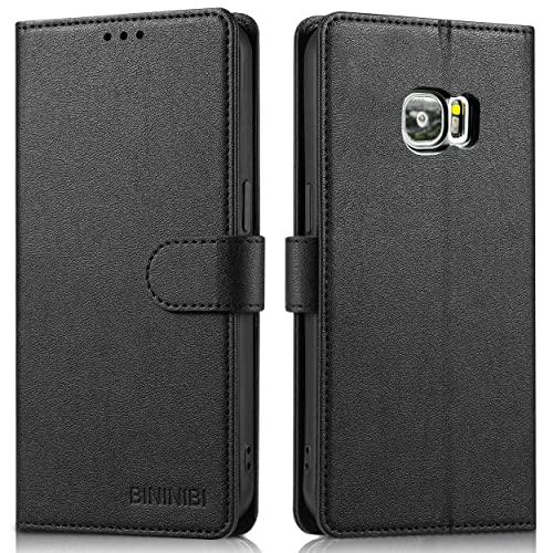 BININIBI Samsung Galaxy s6 hülle, Klapphülle Samsung Galaxy S6 Schutzhülle Samsung s6 Tasche, Lederhülle Handytasche mit [Kartenfach] [Standfunktion] [Magnetisch] für Galaxy s6 Handyhülle, Schwarz von BININIBI