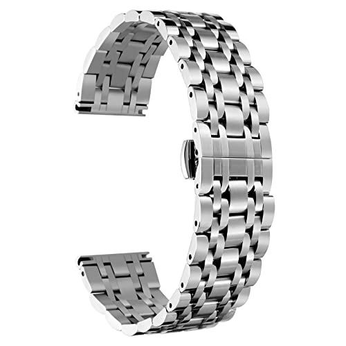 BINLUN Edelstahl Uhrenarmbänder 12mm-24mm SmartWatch Ersatzband Metall uhrarmband für Damen&Herren 6 Farbe kompatibel mit Samsung Galaxy Watch 6, kompatibel mit Garmin Vivoactive 3(silber,15mm) von BINLUN