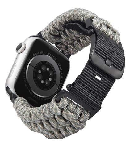 BINLUN Kompatibel mit Apple Watch Armband 49mm 46mm 45mm 44mm 42mm, Geflochten Paracord Nylon Sport Ersatzarmband Passt für iWatch Ultra2 Ultra Serie 10/9/8/7/SE2/SE/6/5/4/3/2/1 Herren Damen von BINLUN