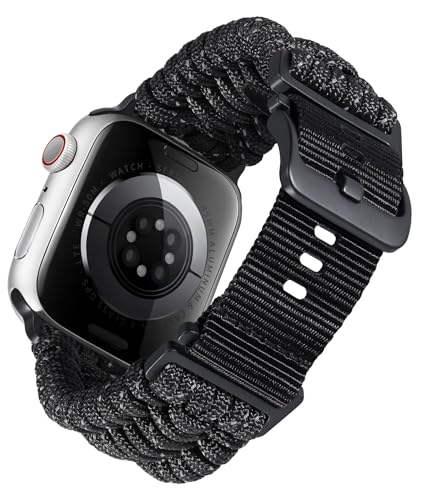 BINLUN Kompatibel mit Apple Watch Armband 49mm 46mm 45mm 44mm 42mm, Geflochten Paracord Nylon Sport Ersatzarmband Passt für iWatch Ultra2 Ultra Serie 10/9/8/7/SE2/SE/6/5/4/3/2/1 Herren Damen von BINLUN