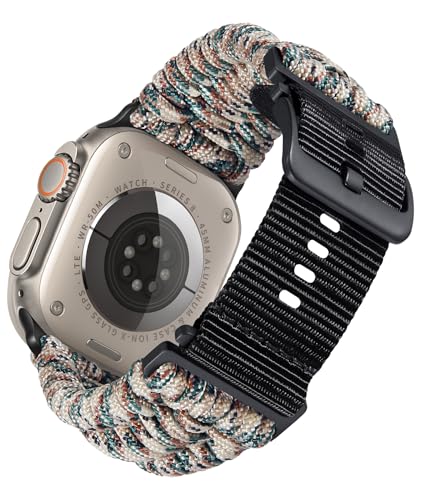 BINLUN Kompatibel mit Apple Watch Armband 49mm 46mm 45mm 44mm 42mm, Geflochten Paracord Nylon Sport Ersatzarmband Passt für iWatch Ultra2 Ultra Serie 10/9/8/7/SE2/SE/6/5/4/3/2/1 Herren Damen von BINLUN