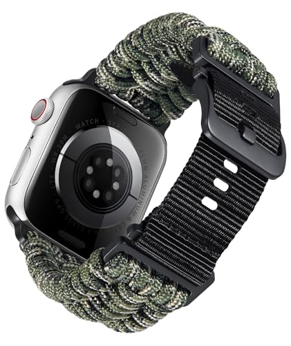 BINLUN Kompatibel mit Apple Watch Armband 49mm 46mm 45mm 44mm 42mm, Geflochten Paracord Nylon Sport Ersatzarmband Passt für iWatch Ultra2 Ultra Serie 10/9/8/7/SE2/SE/6/5/4/3/2/1 Herren Damen von BINLUN