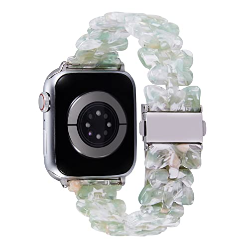 BINLUN Harz-Armband Kompatibel mit Apple Watch 42 mm 44 mm 45 mm 46 mm 49 mm 38 mm 40 mm 41 mm Ersatzarmband Schmetterlings-Link-Schick für iWatch 10/9/8/7/6/5/4/3/2/1(Weiß+Grün,Silberne Schnalle) von BINLUN
