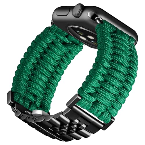 BINLUN Kompatibel mit Apple Watch Armband 42mm 41mm 40mm 38mm Geflochten 550 Paracord Stahl Sport Armbänder Kompatibel mit iWatch Series 10/9/8/7/SE2/SE/6/5/4/3/2/1 Herren Damen(Grün-Schwarz) von BINLUN
