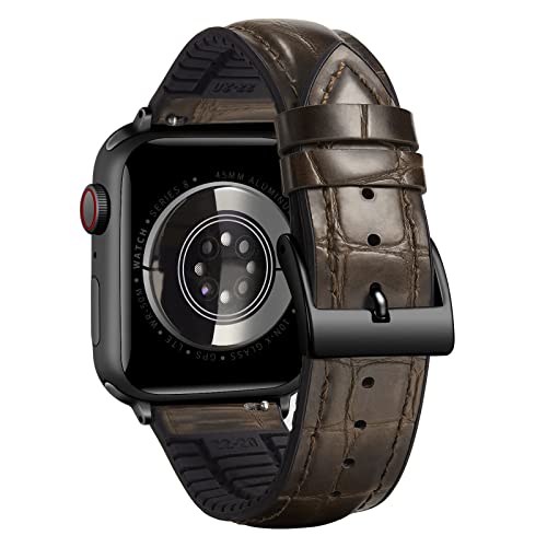 BINLUN Kompatibel mit Apple Watch Armband 44mm 45mm 49mm 42mm 38mm 40mm 41mm Alligator Muster Leder und Silikon Hybrid Armband Kompatibel mit iWatch Armband Ultra SE SE2 Series 9/8/7/6/5/4/3/2/1 von BINLUN