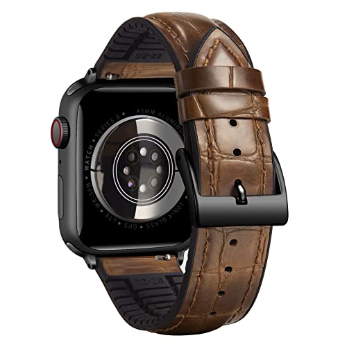 BINLUN Kompatibel mit Apple Watch Armband 44mm 45mm 49mm 42mm 38mm 40mm 41mm Alligator Muster Leder und Silikon Hybrid Armband Kompatibel mit iWatch Armband Ultra SE SE2 Series 9/8/7/6/5/4/3/2/1 von BINLUN