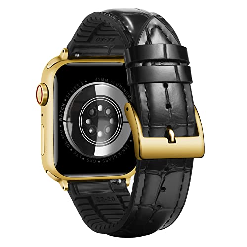 BINLUN Kompatibel mit Apple Watch Armband 44mm 45mm 49mm 42mm 38mm 40mm 41mm Alligator Muster Leder und Silikon Hybrid Armband Kompatibel mit iWatch Armband Ultra SE SE2 Series 9/8/7/6/5/4/3/2/1 von BINLUN