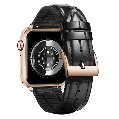 BINLUN Kompatibel mit Apple Watch Armband 44mm 45mm 49mm 42mm 38mm 40mm 41mm Alligator Muster Leder und Silikon Hybrid Armband Kompatibel mit iWatch Armband Ultra SE SE2 Series 9/8/7/6/5/4/3/2/1 von BINLUN