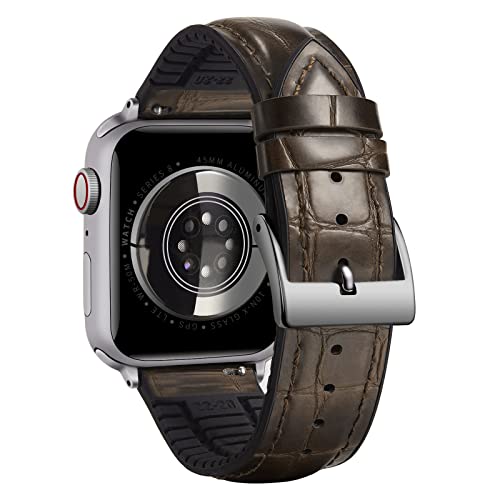 BINLUN Kompatibel mit Apple Watch Armband 44mm 45mm 49mm 42mm 38mm 40mm 41mm Alligator Muster Leder und Silikon Hybrid Armband Kompatibel mit iWatch Armband Ultra SE SE2 Series 9/8/7/6/5/4/3/2/1 von BINLUN